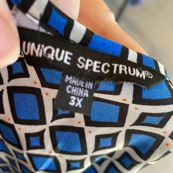 Unique Spectrum Blue Geometric Zipper Sleeveless Blouse - Picture 9 of 10